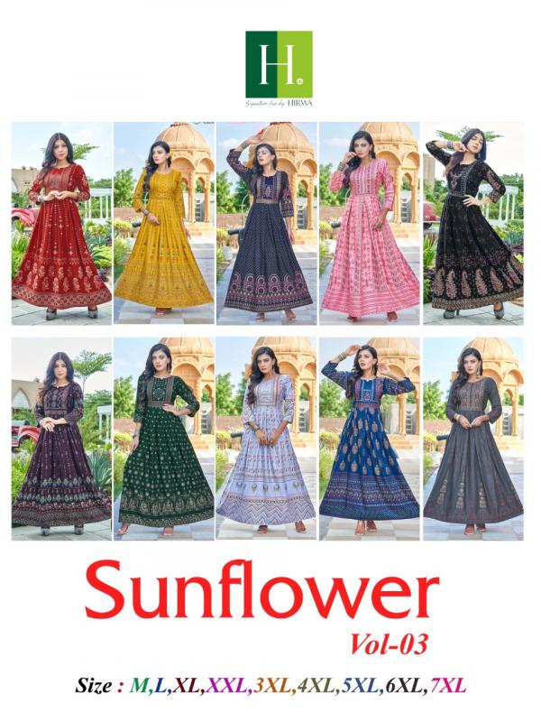Hirwa Sunflower 3 Ethnic Wear Rayon Long Kurti Collection
